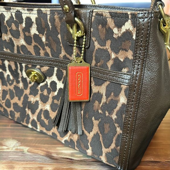 Coach Dark Brown Leopard Print Canvas and Leather Park Chain Ocelot Tote - Picture 4 of 12